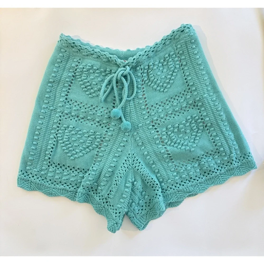 NWT Farm Rio Antropologie Crochet Tie Shorts beach vacation XS mint